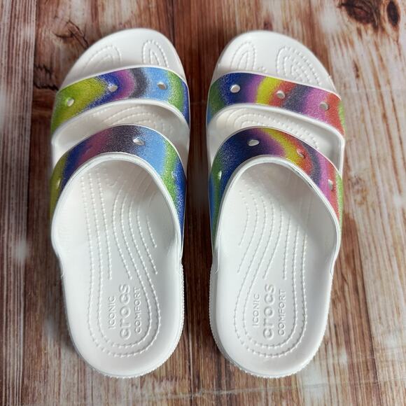 Crocs CLASSIC SPRAY DYE Womens Size 6 Double Two Strap Sandals Slides Shoes - Picture 5 of 10